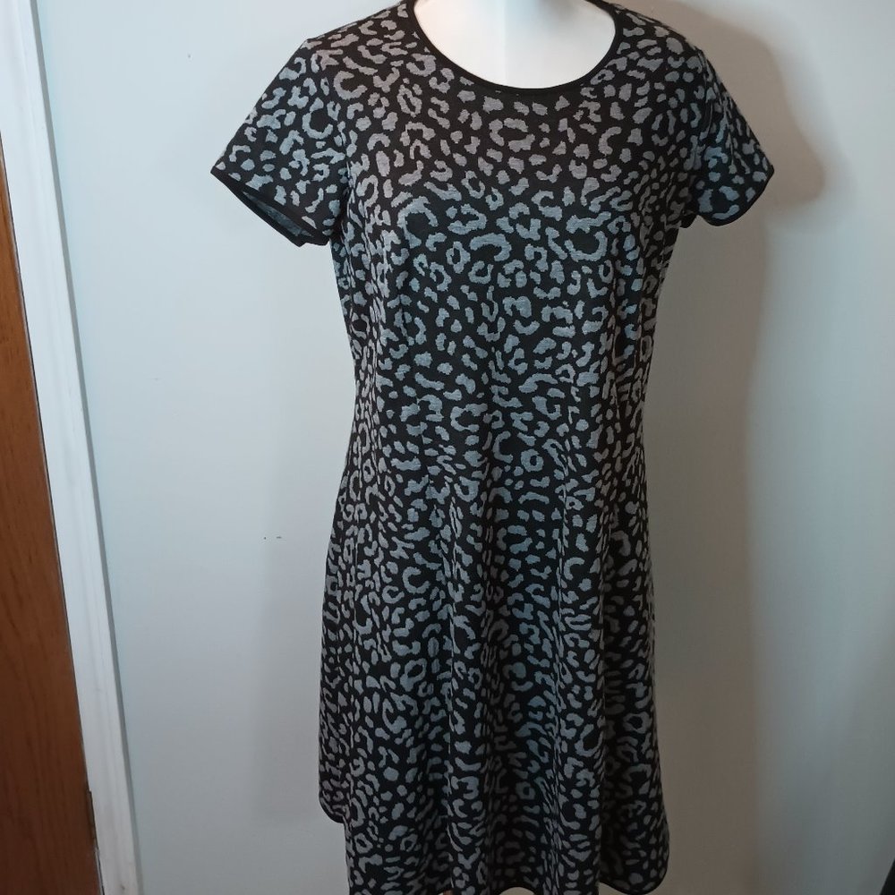 Enfocus Women Dress 14W black/grey  short sleeve line A women's animal print
